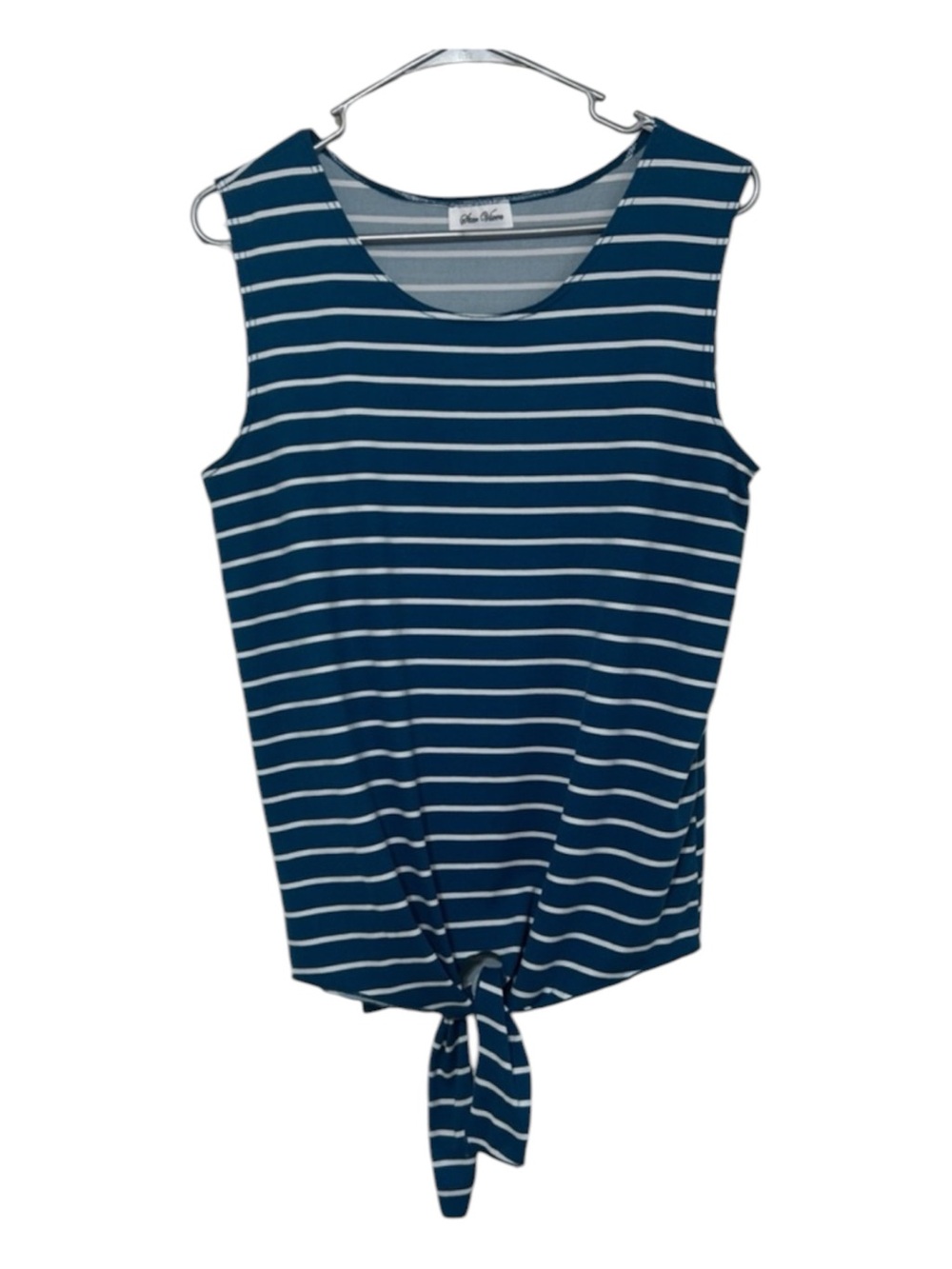 star vixen teal white striped tie-front knot hem tank top large rayon blend